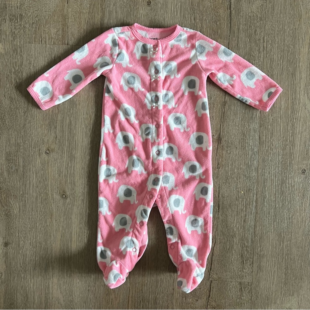Baby Girl Fleece Footed Sleepers Lot – Size 6M – 3 Pack Elephants Llama Fox - Picture 2 of 10